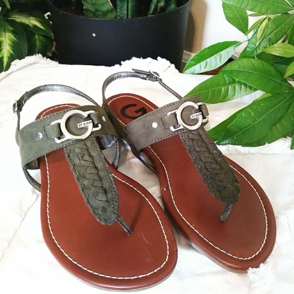 Guess Lurner Sandal, Olive Green with braided toe